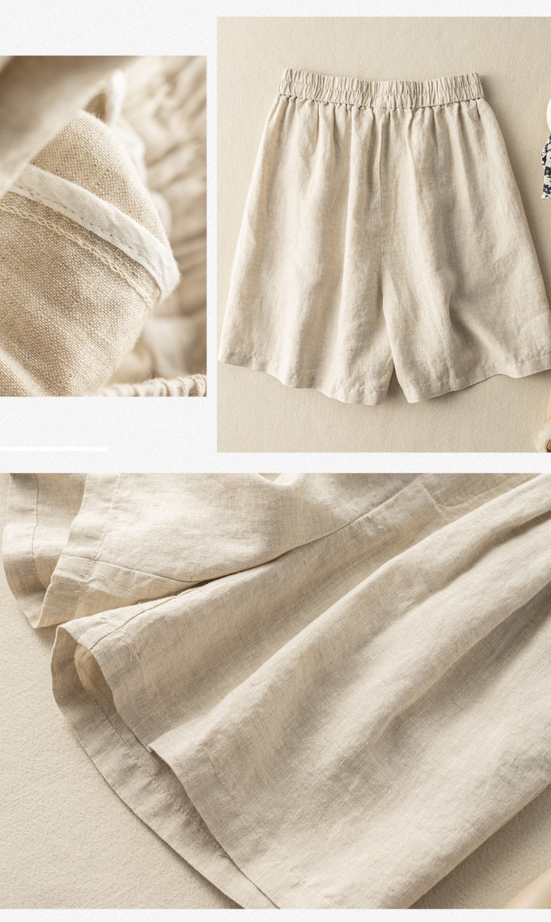 Cotton and linen thin section wrinkled wide-leg short section