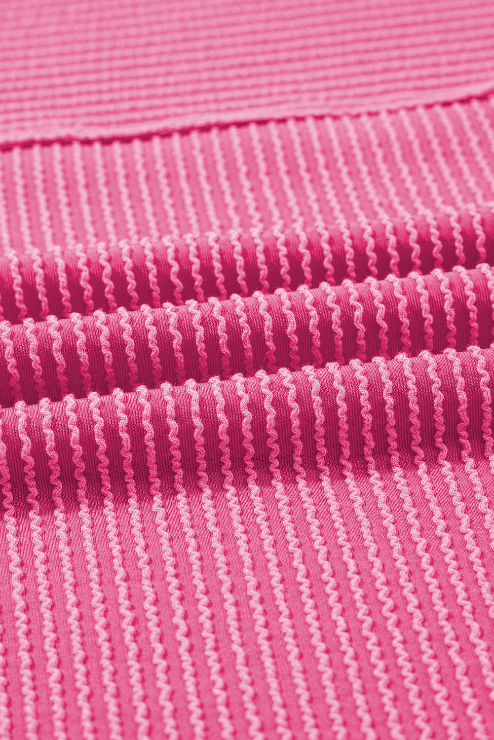 Bright Pink Plain Corded Knit Mock Neck T Shirt
