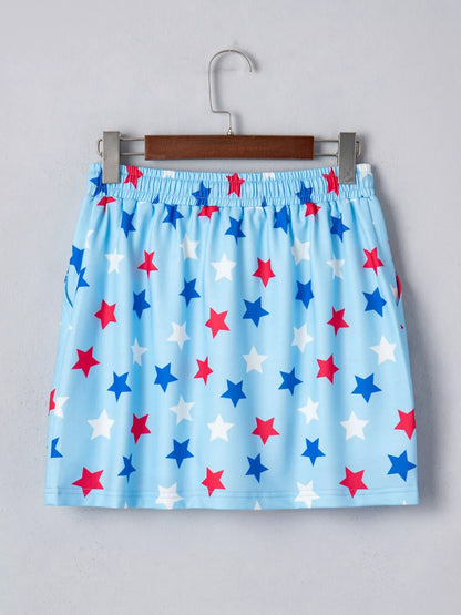 Patriotic Star Printed Beaded Drawstring Mini Skort