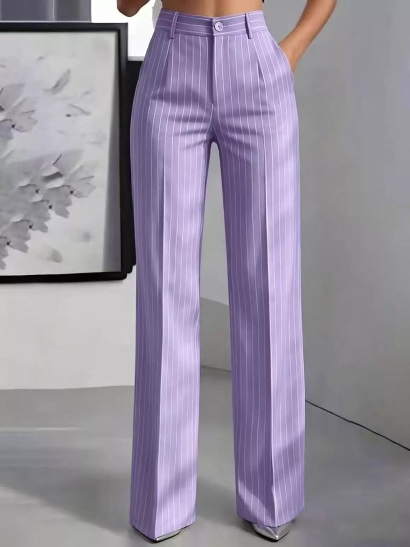 High-Waisted Striped Wide-Leg Pants for Women
