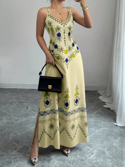 Floral Sleeveless Maxi Dress with Side Slit