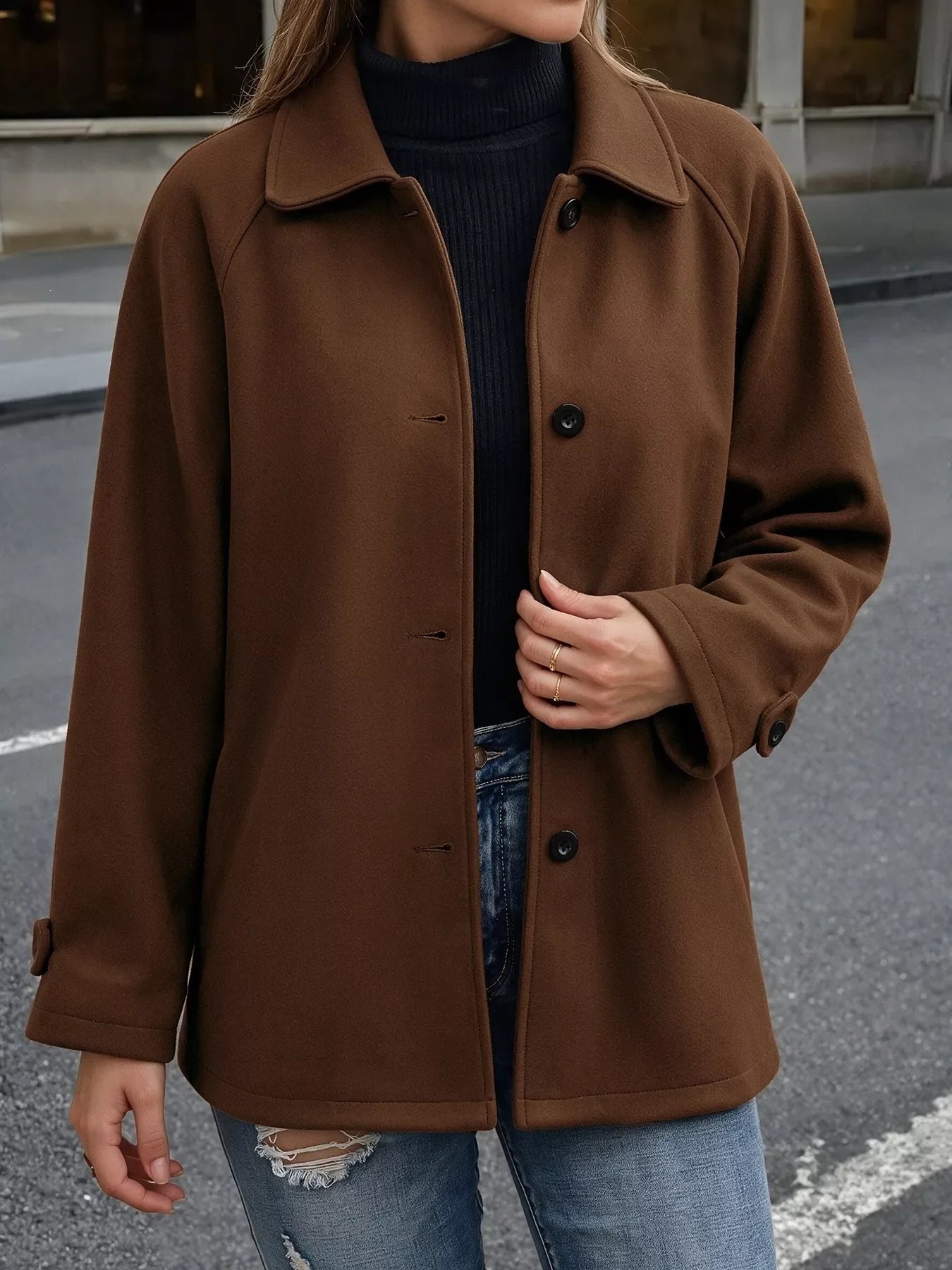 Single-Breasted Raglan Sleeve Outerwear