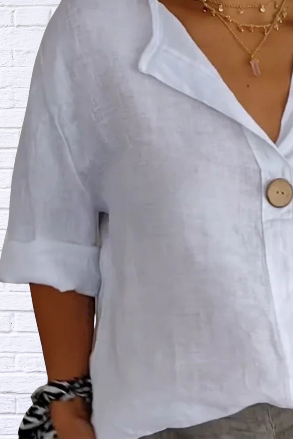 Full Size Linen Blend Notched Blouse Plus Size