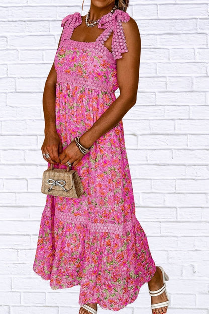 Floral Lace Wide Strap Square Neck Maxi Dress for Women
