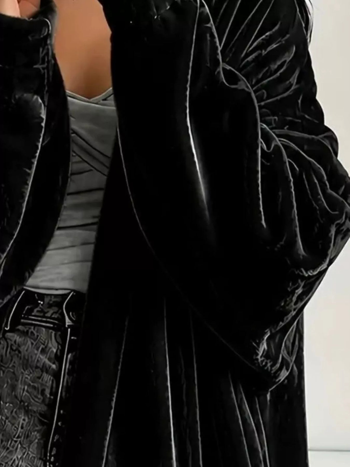 Full Size Velvet Open-Front Longline Outerwear Plus Size
