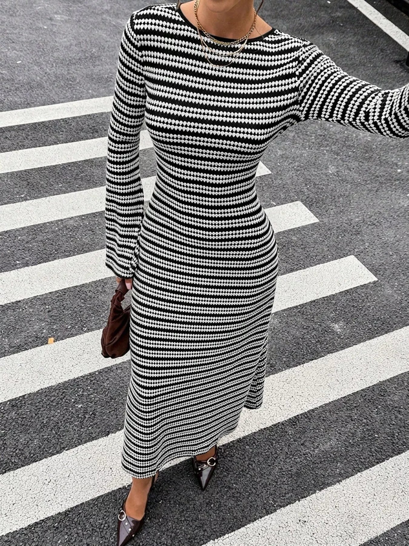 Striped Flared Sleeves Sweater Dress
