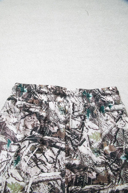 Camo Long Sleeve Top Elastic Waist Shorts Two Piece Set