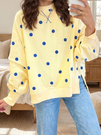 Side Slit Polka Dot Oversized Sweatshirt