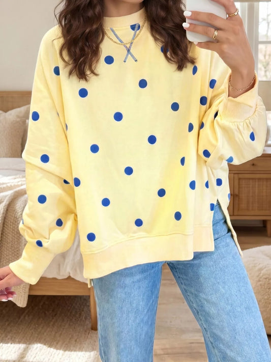 Side Slit Polka Dot Oversized Sweatshirt