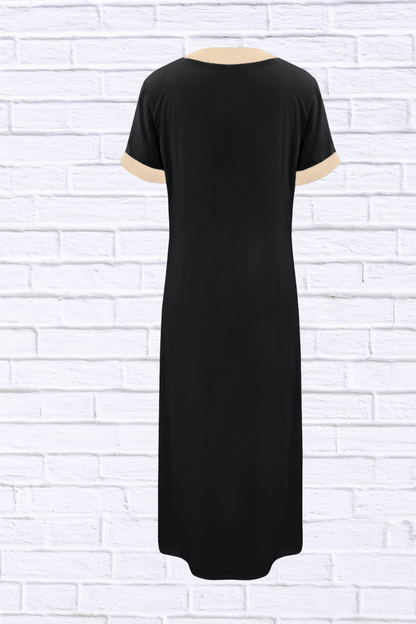 Button-Front Contrast Trim Midi Dress