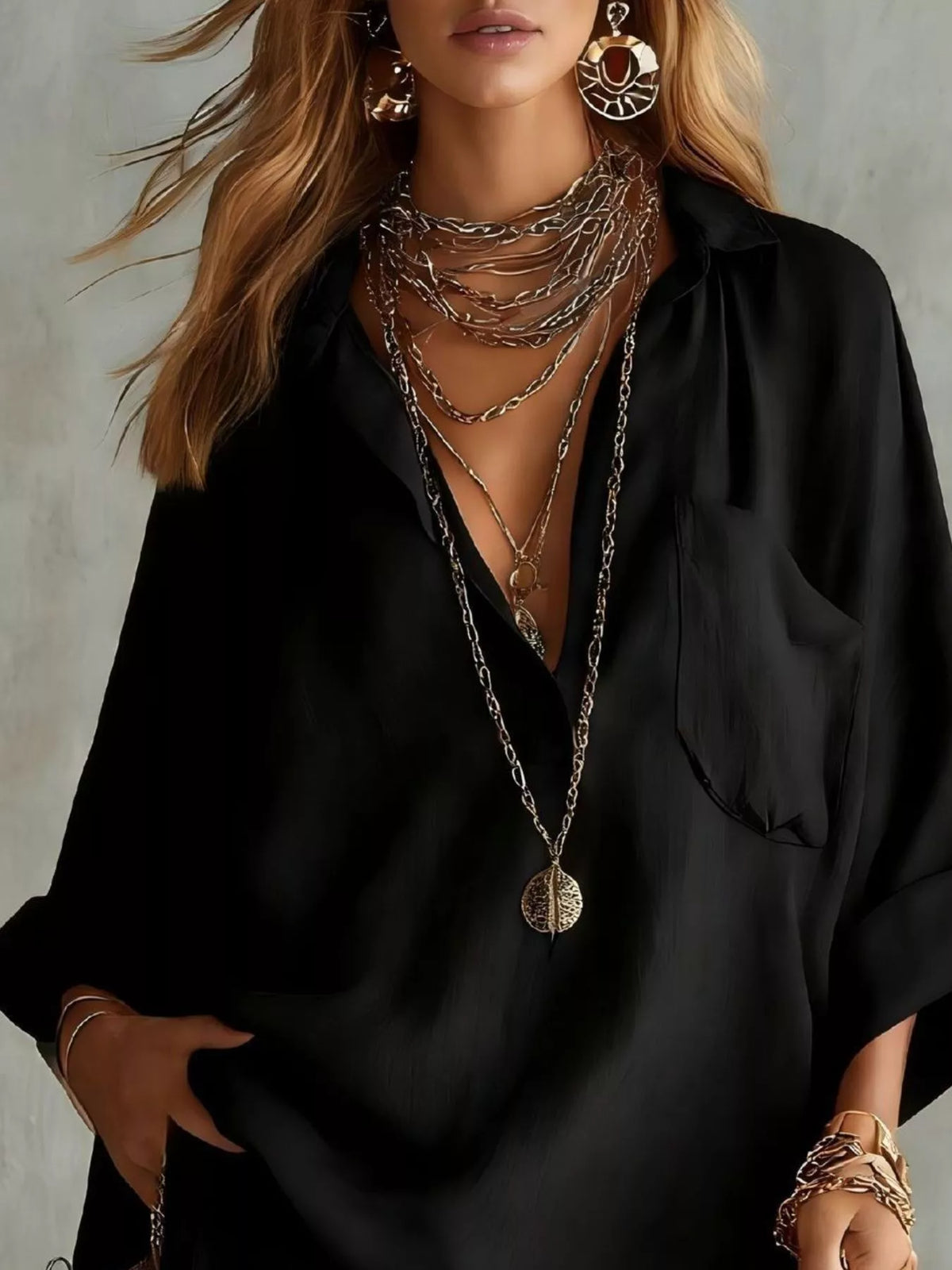 Full Size Oversized Long Sleeve Shirt and Shorts Two-Piece Set Plus Size