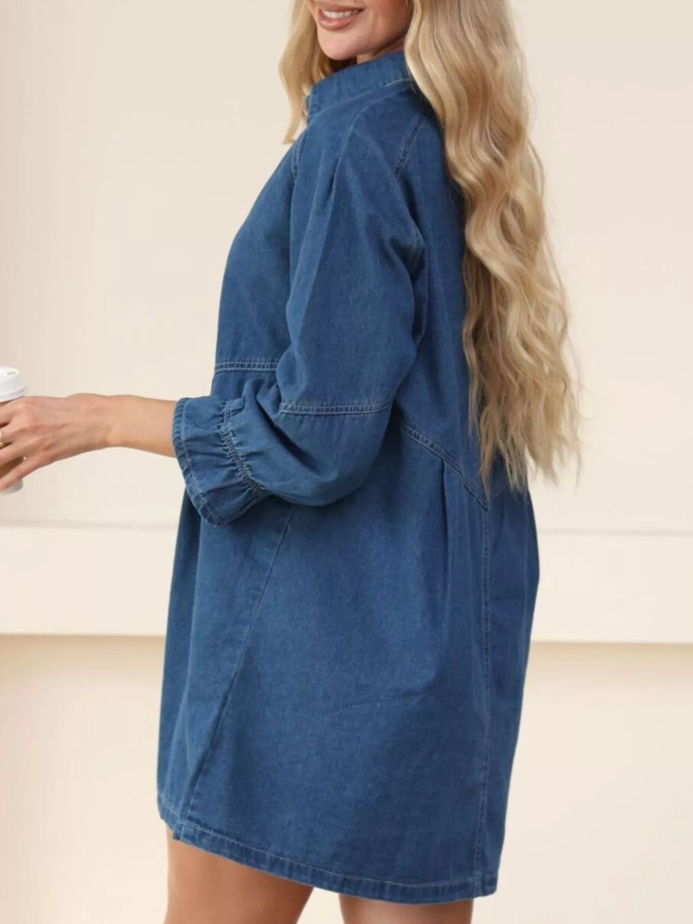 Classic Button-Down Long Sleeve Denim Shirt Dress