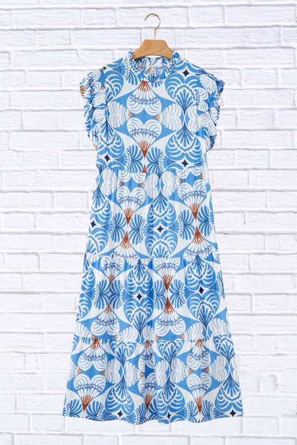 Tropical Botanic Print Flutter Sleeve Vacation Dress for Women