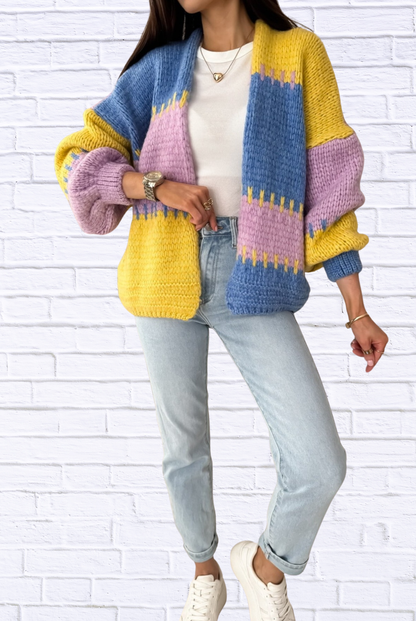 Color Block Open Front Cardigan