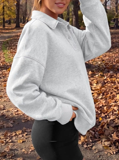 Button Detail Dropped Shoulder Sweatshirt