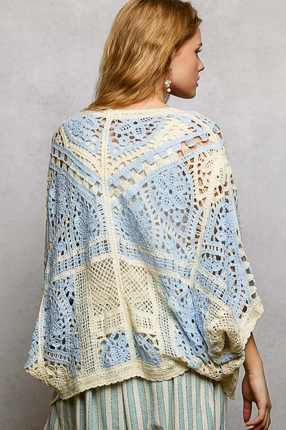 POL Open Front Crochet Cardigan with Scalloped Edge