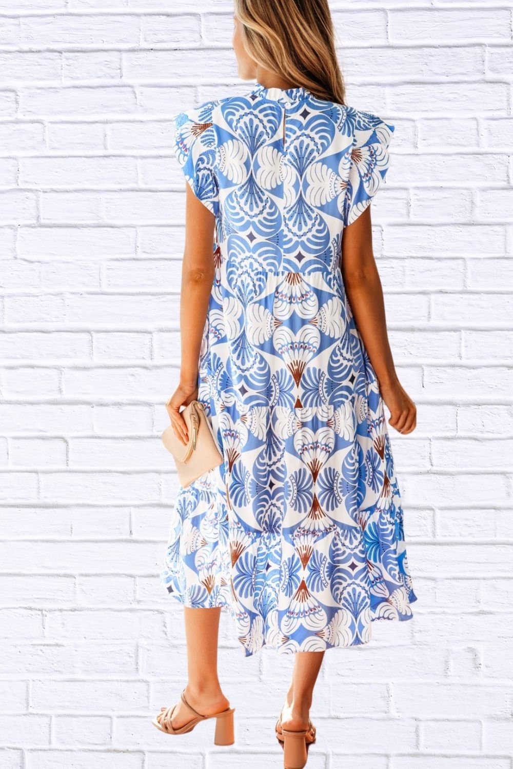 Tropical Botanic Print Flutter Sleeve Vacation Dress for Women