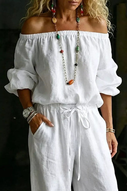Full Size Off-Shoulder Top and Pants Set Plus Size