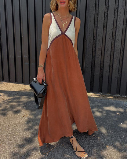 Chic V-neck contrasting color dress