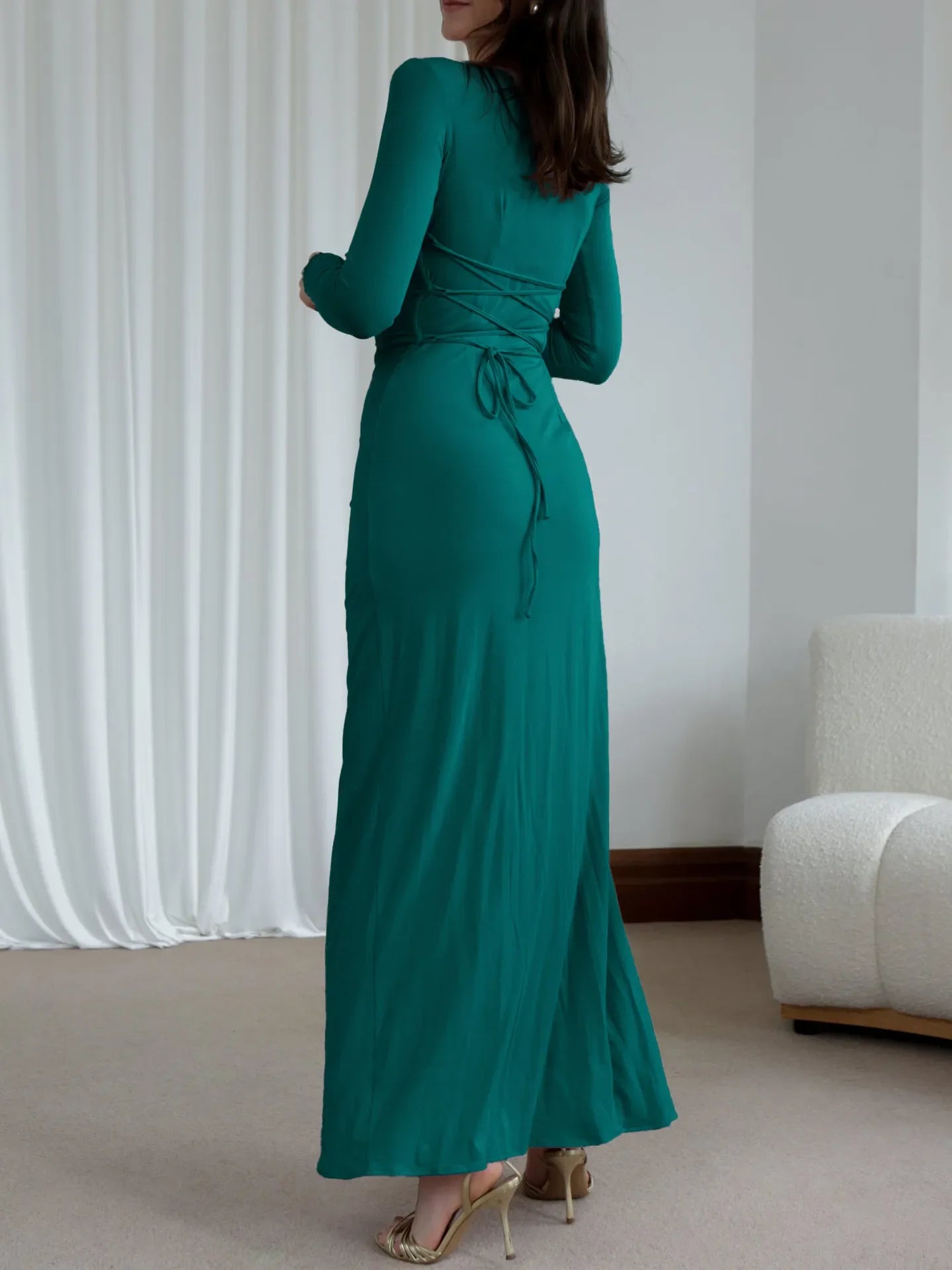 Ruched Long Sleeve Maxi Dress