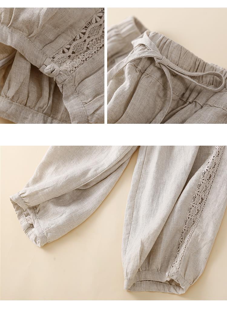 Cotton Linen Lace Casual Pants