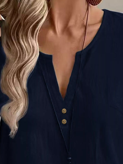 Notched Short Sleeve Blouse