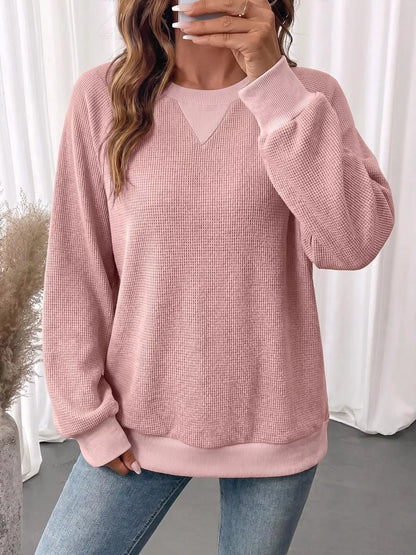 Waffle Knit Crew Neck Long Sleeve Sweatshirt