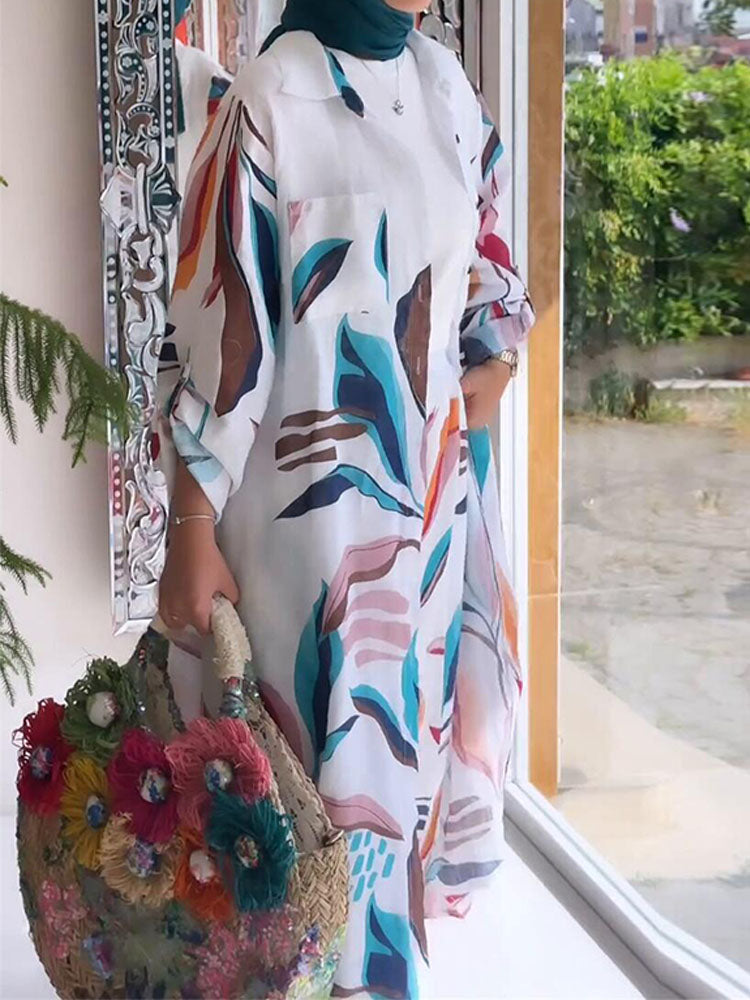 Casual Floral Printing Long Cardigan Wide-leg Trouser Suit