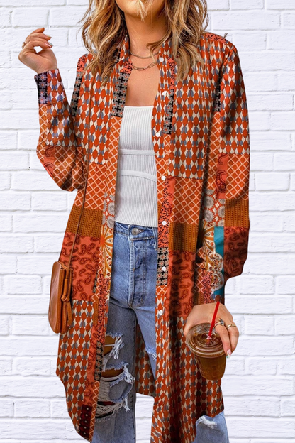 Printed Button Up Long Sleeve Top