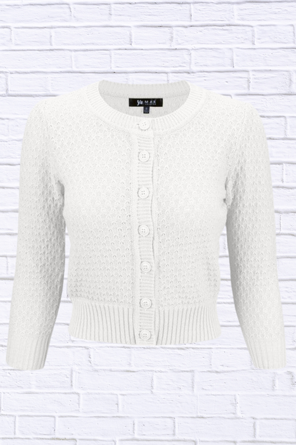 3/4 Sleeve Cute Pattern Cropped Cardigan Sweater