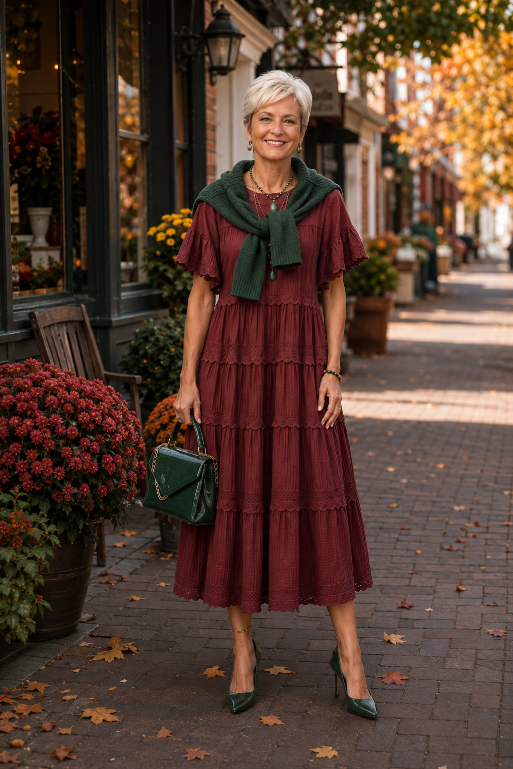 Plus Size Tiered Ruffle Sleeve Midi Dress with Pockets