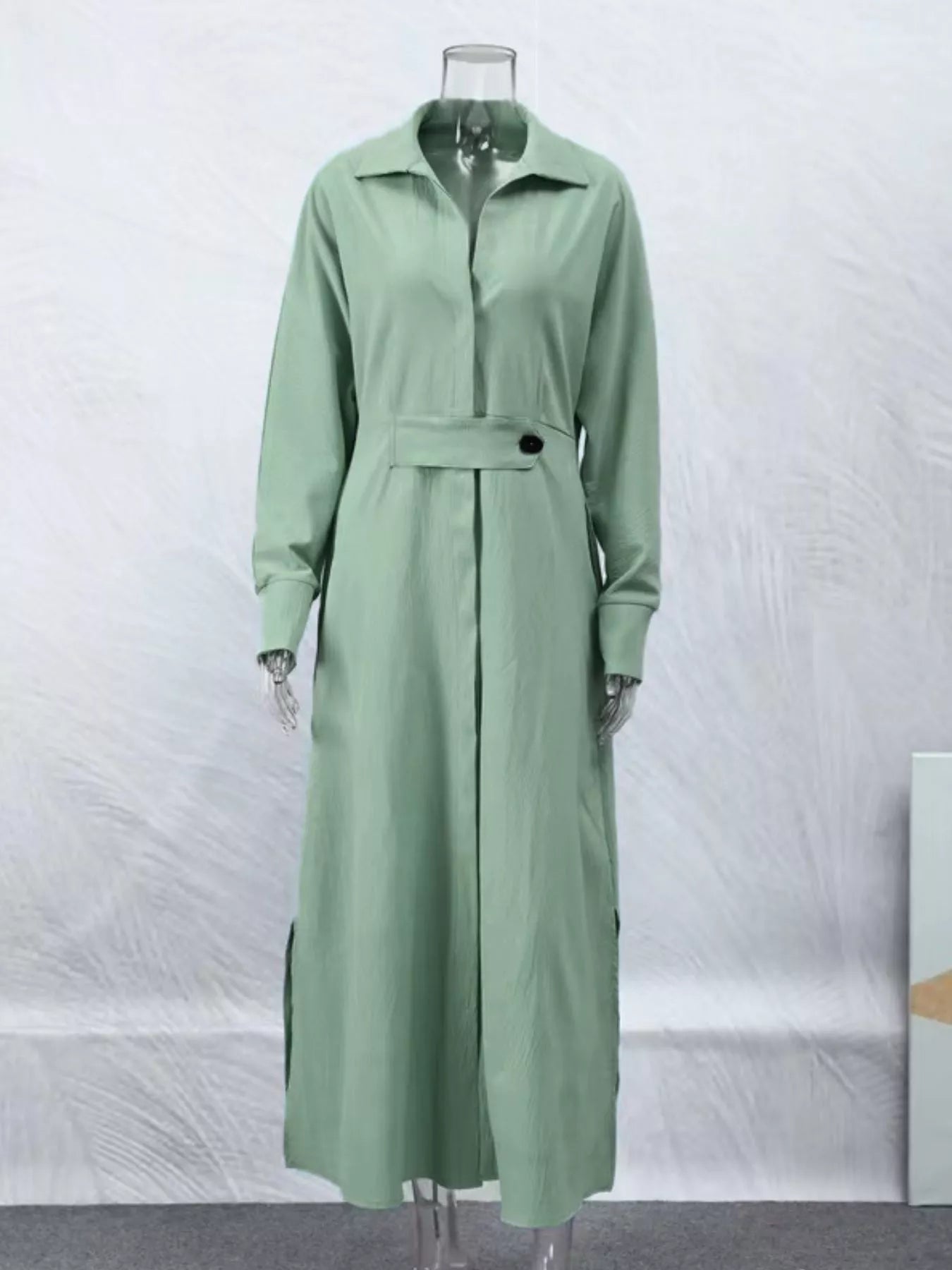 Side Slit Long Sleeve Shirt Dress