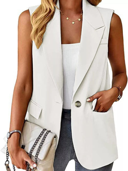 Full Size One Button Lapel Collar Vest Coat Plus Size