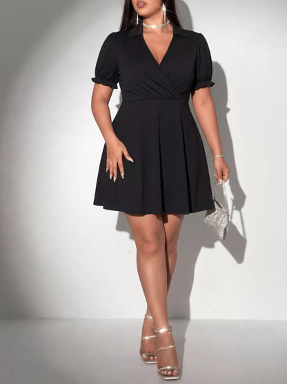 Plus Size Surplice Short Sleeve Mini Dress