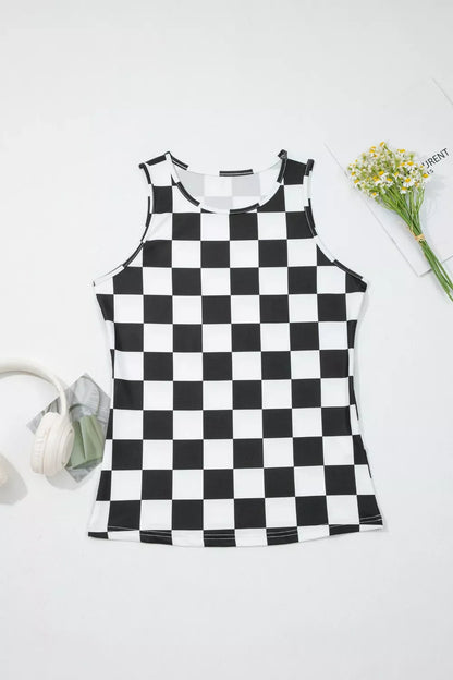 Checkerboard Printed Slim Tank Top