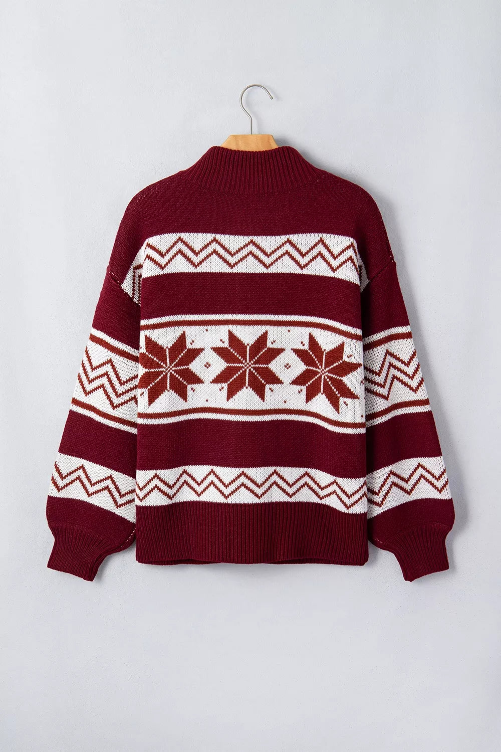 Geometric Pattern Zip-Up Knit Long Sleeve Regular Fit Cardigan