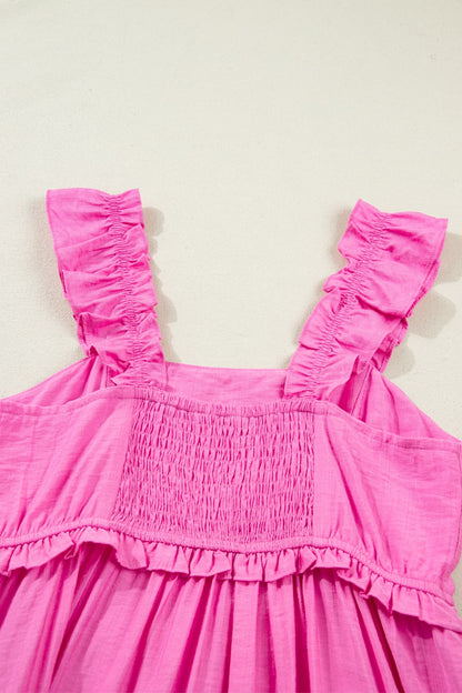 Solid Color Ruffle Trim High Waist Sleeveless Maxi Dress