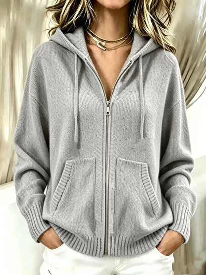 Zip-Up Hooded Knit Cardigan