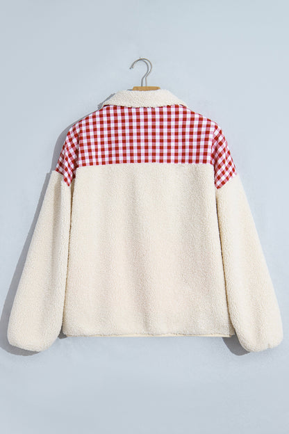 White Plush Plaid Patchwork Merry Christmas Baggy Sweatshirt