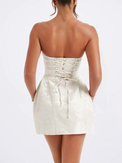 Tina's Lace-Up Sleeveless Satin Mini Dress With Bow