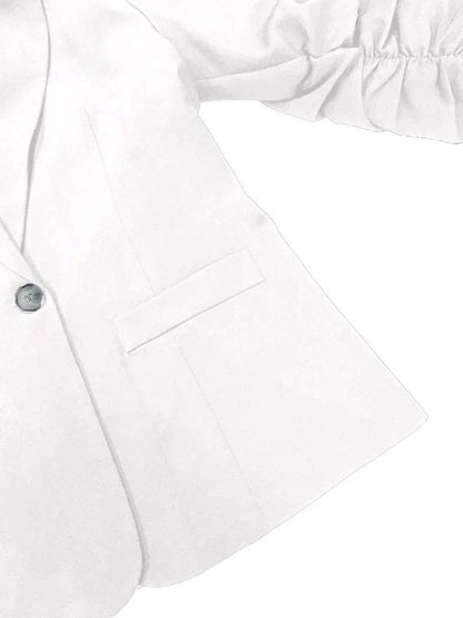 Plus Size Lapel Collar Blazer | Ruched Sleeve Jacket