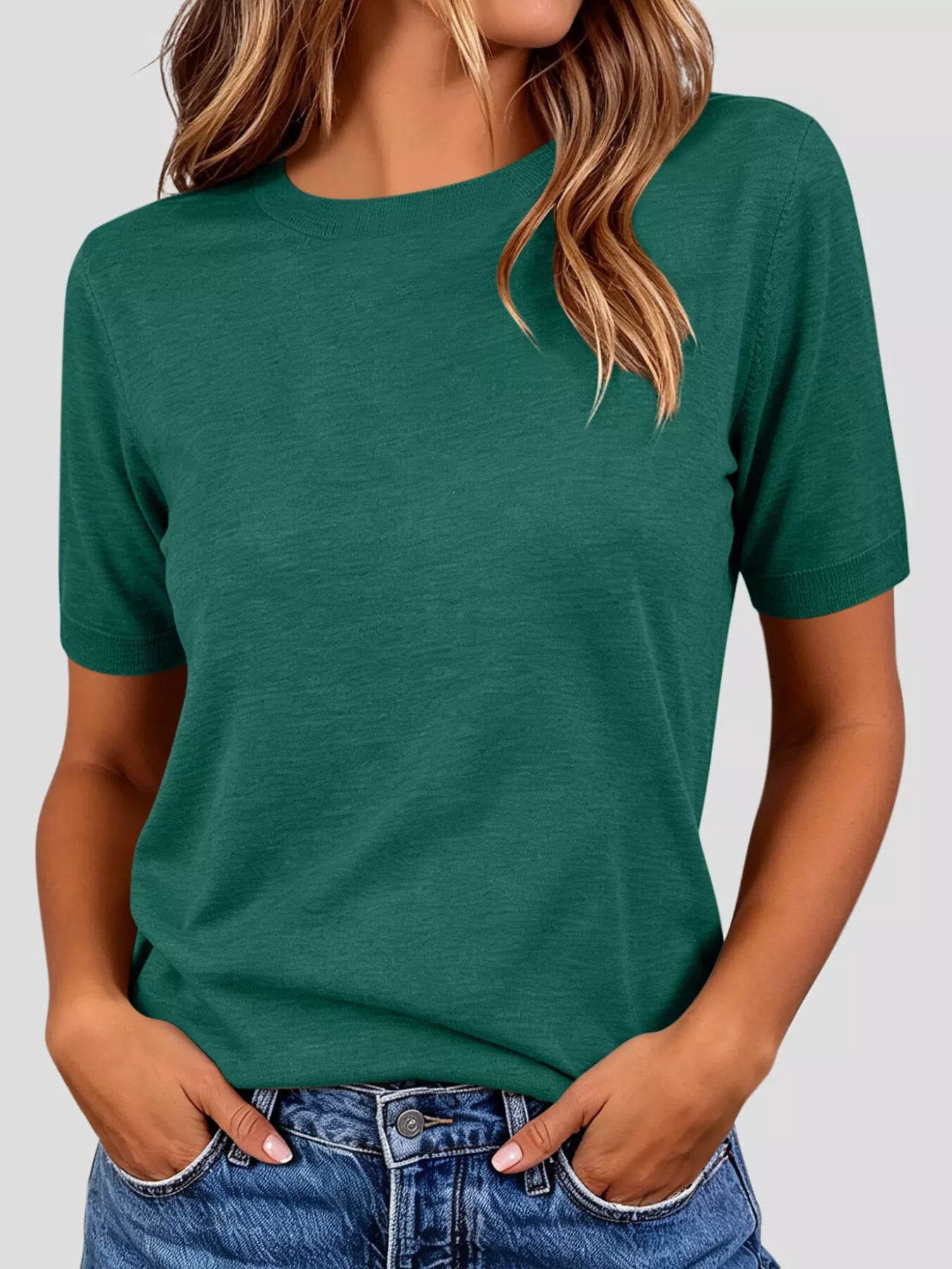 Classic Crew Neck Short Sleeve Knit Top