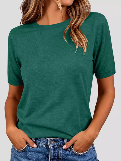 Classic Crew Neck Short Sleeve Knit Top