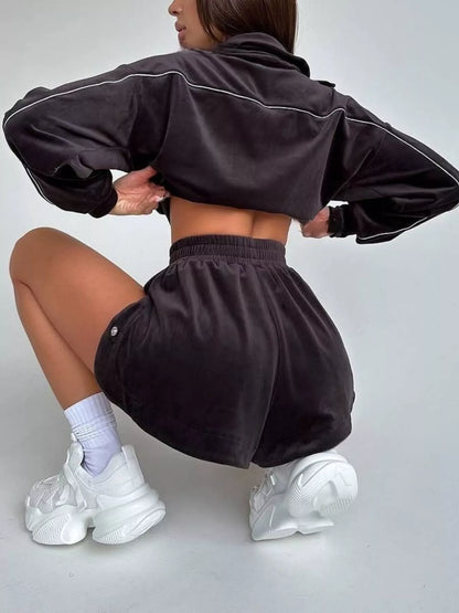 Zip-Up Outerwear and Shorts Set