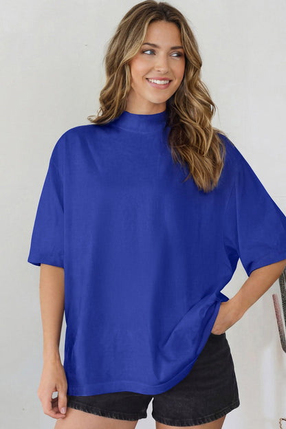 Pink Solid Color High Neck Oversize Tee