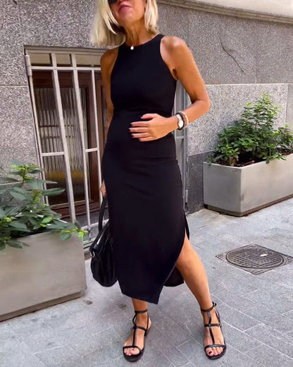 Robe décontractée sans manches à fente fine