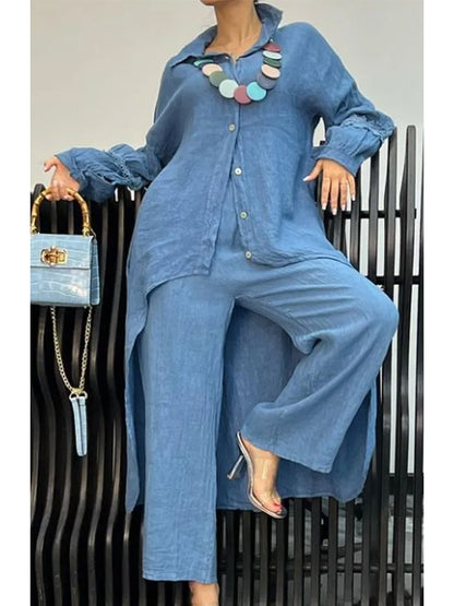 Ensemble haut à manches longues et pantalon à ourlet irrégulier