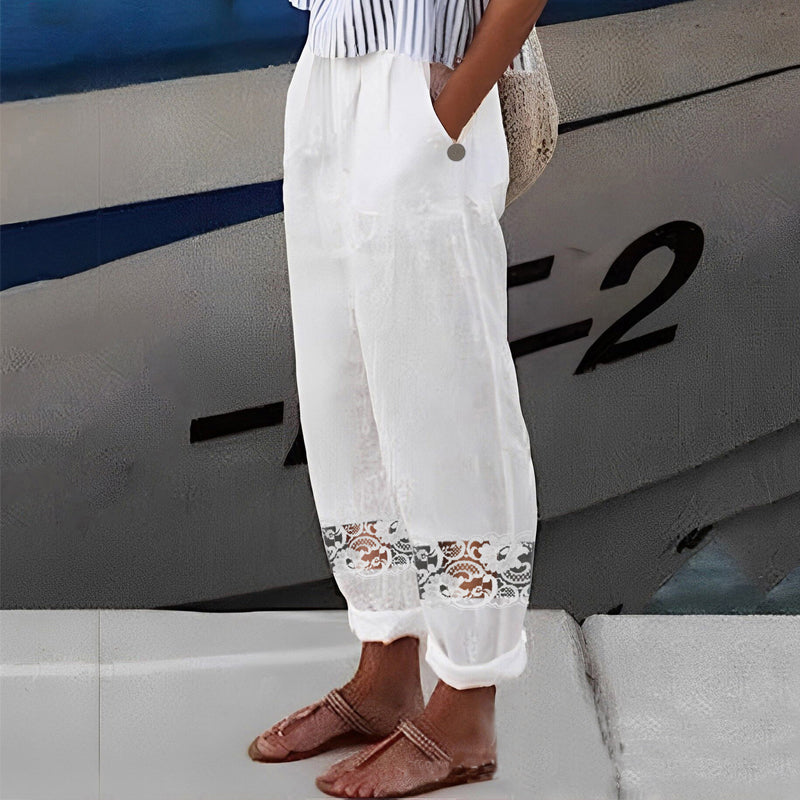 Casual Cotton Linen Elastic Waist Pants