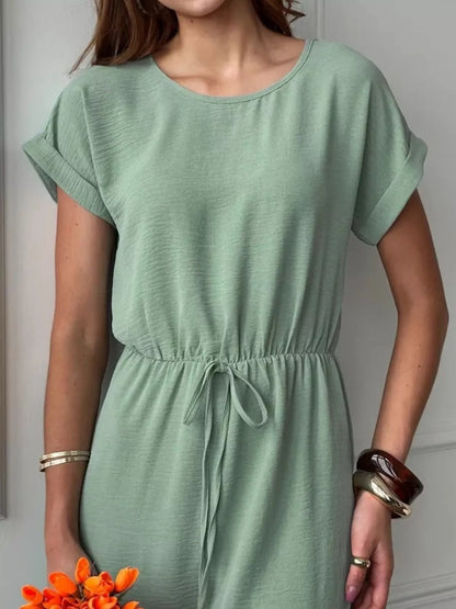Casual Drawstring Waist Midi Dress