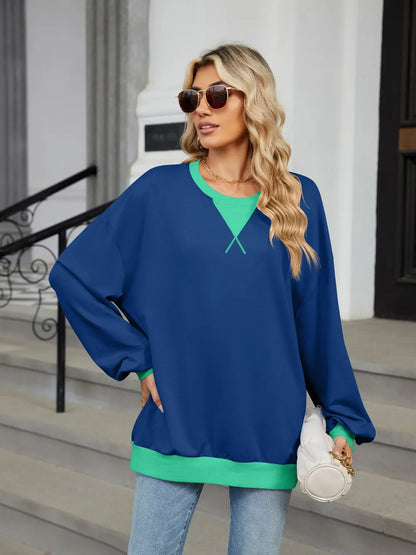 Contrast Round Neck Long Sleeve Sweatshirt